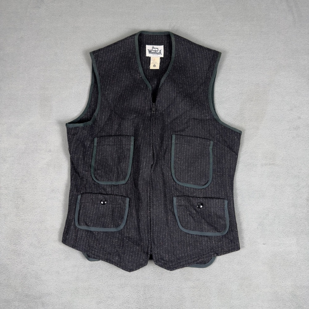 Vintage 70s Woolrich Wool Blend Zip Up Vest Mens 38 Gray Cinch Back Made in USA